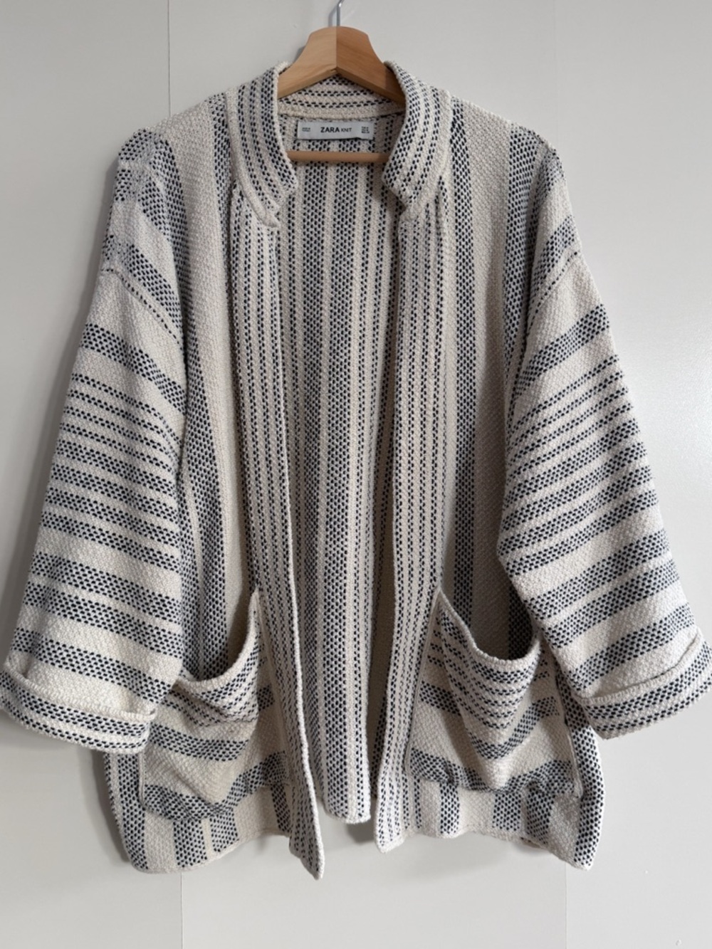 ZARA ecru and black jacquard knit cardigan coat (size medium)